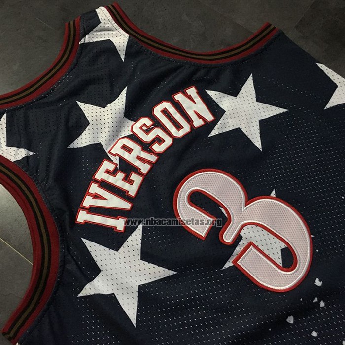 Camiseta Philadelphia 76ers Allen Iverson NO 3 Independence Day Mitchell & Ness Negro